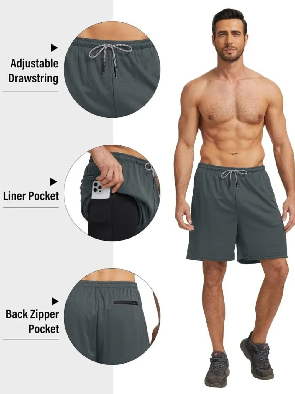 Men's 2-in-1 Running Workout Shorts, 5 Pack, Compression Liner, Activewear